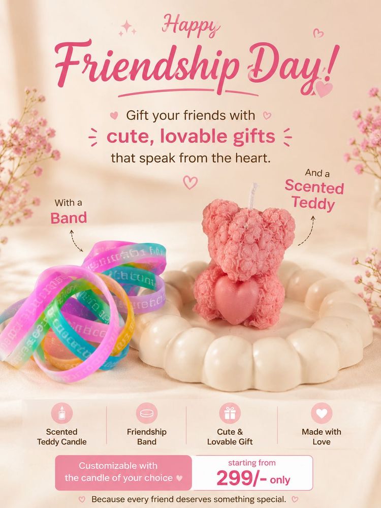 Friendship Day Gift Set: Teddy Candle &amp; Bands
