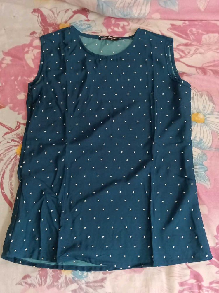 Teal Polka Dot Sleeveless Top