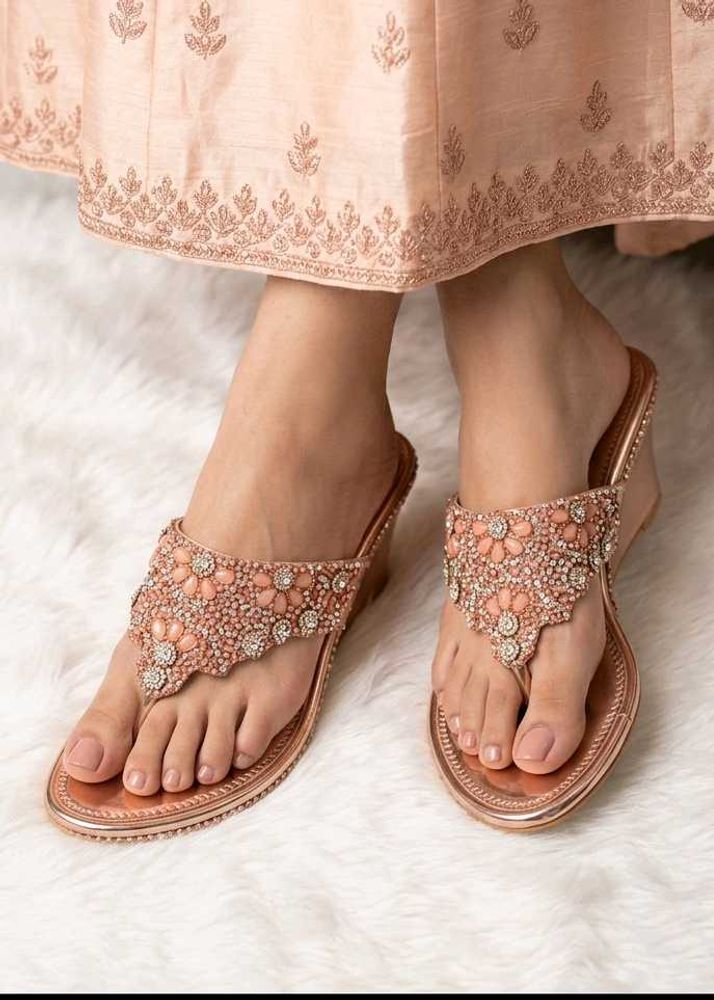 Sparkling Rose Gold Embellished Sandals