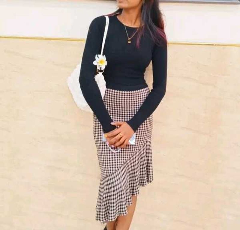 Checked Midi Skirt