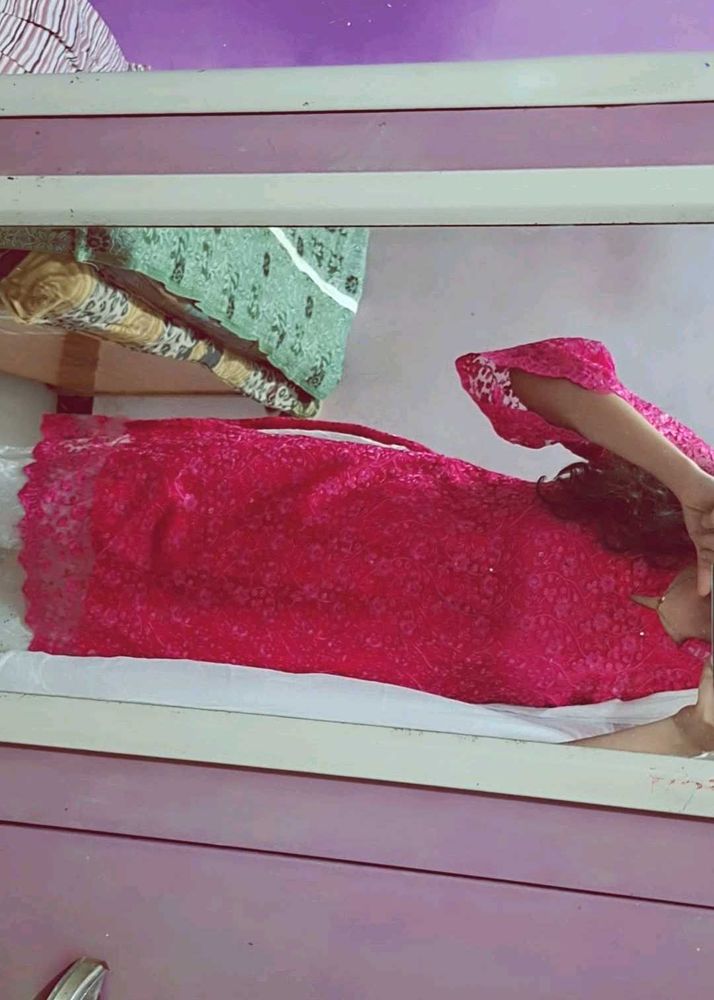 Pink Net Embroidered Kurta