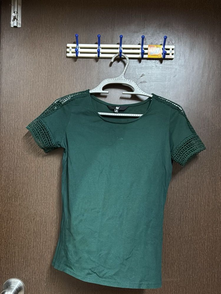 Green Lace Sleeve T-Shirt