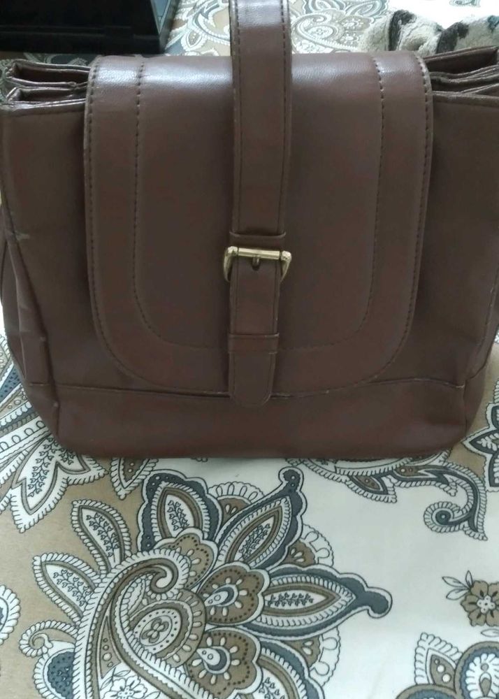 Classic Brown Faux Leather Shoulder Bag