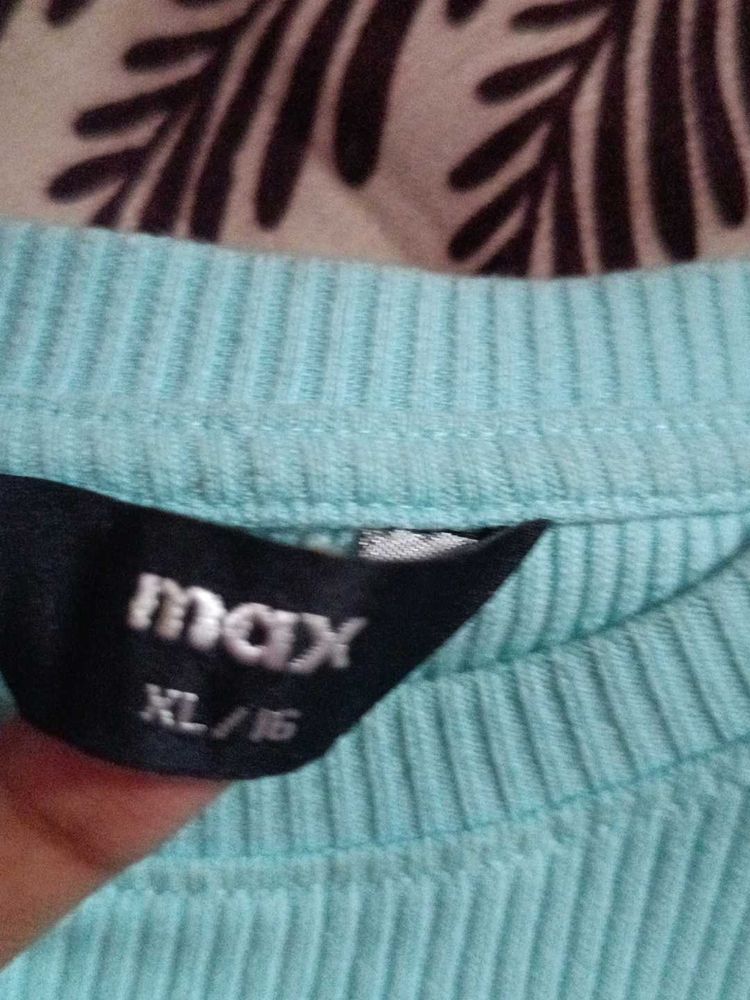 Mint Green Ribbed Knit T-Shirt