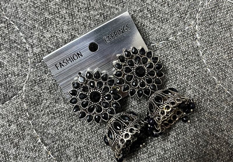 Black Stone Jhumka Earrings