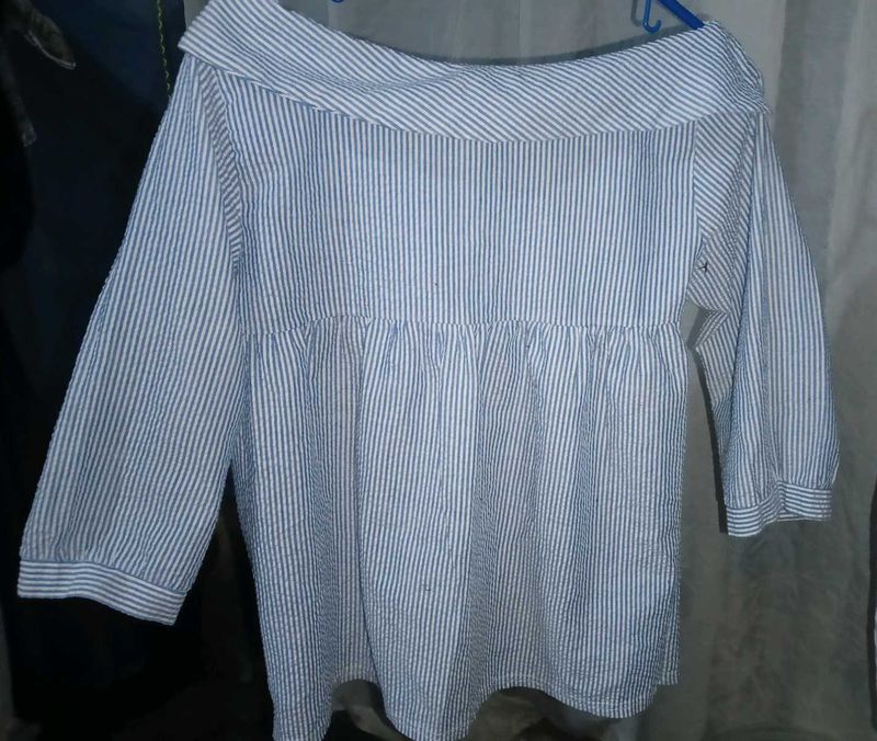 Blue &amp; White Striped Off-Shoulder Top