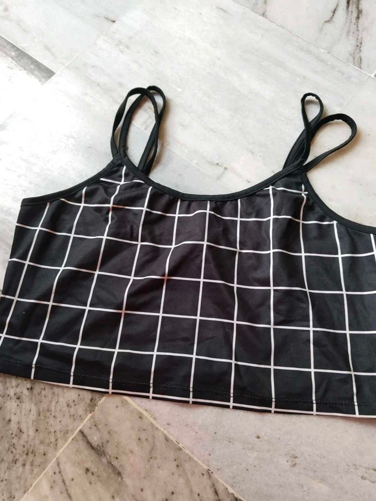 Black &amp; White Grid Cami Top