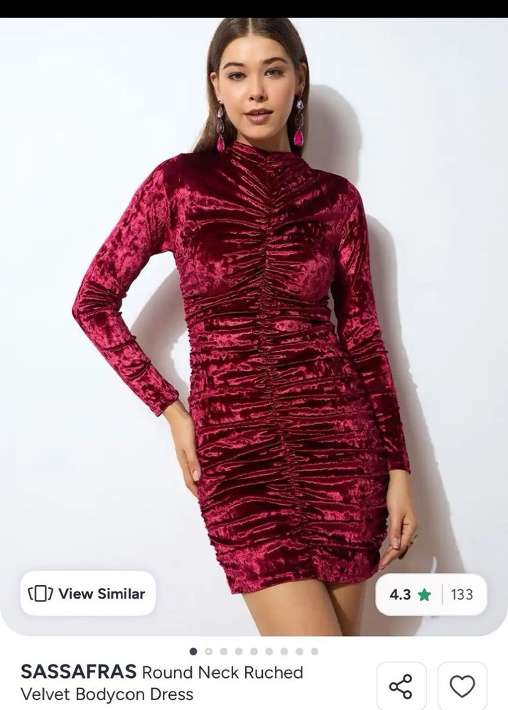 Non negotiable Red Velvet Ruched Dress