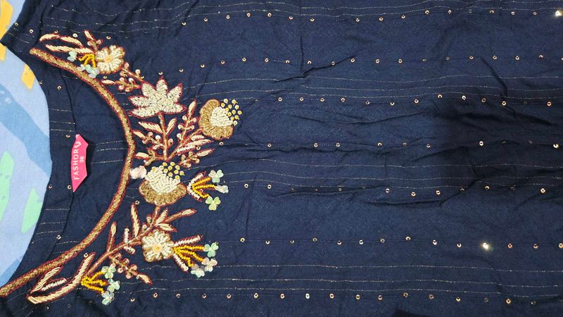 Elegant Navy Embroidered Kurta with dupatta