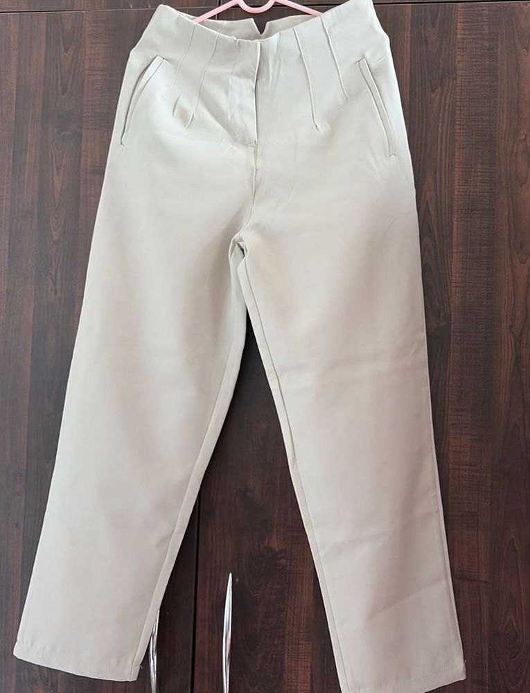 High-Waisted Beige Trousers
