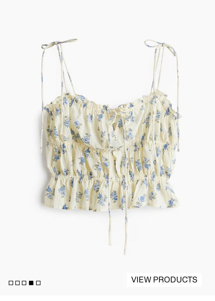 XS Floral Ruched Crop Top with Tie Straps
