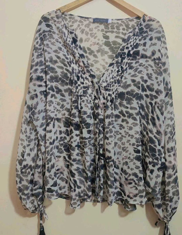 Multi Leopard Print Sheer Top For 46 Bust