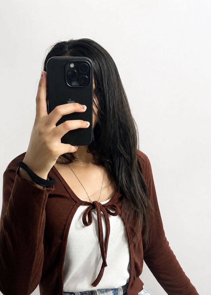 Brown Tie-Front Cropped Cardigan