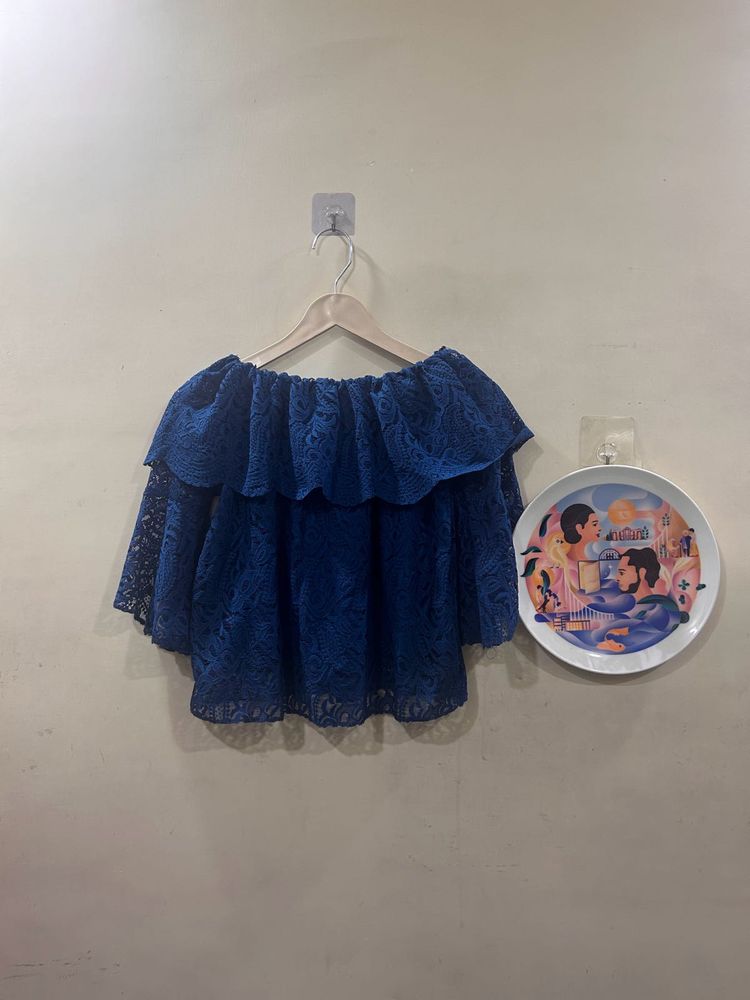 Off-Shoulder Blue Lace Top