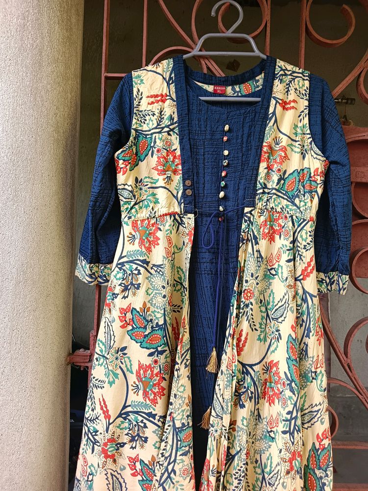 Branded Beautiful Navy Blue Kurta With Outer💙🧡💙