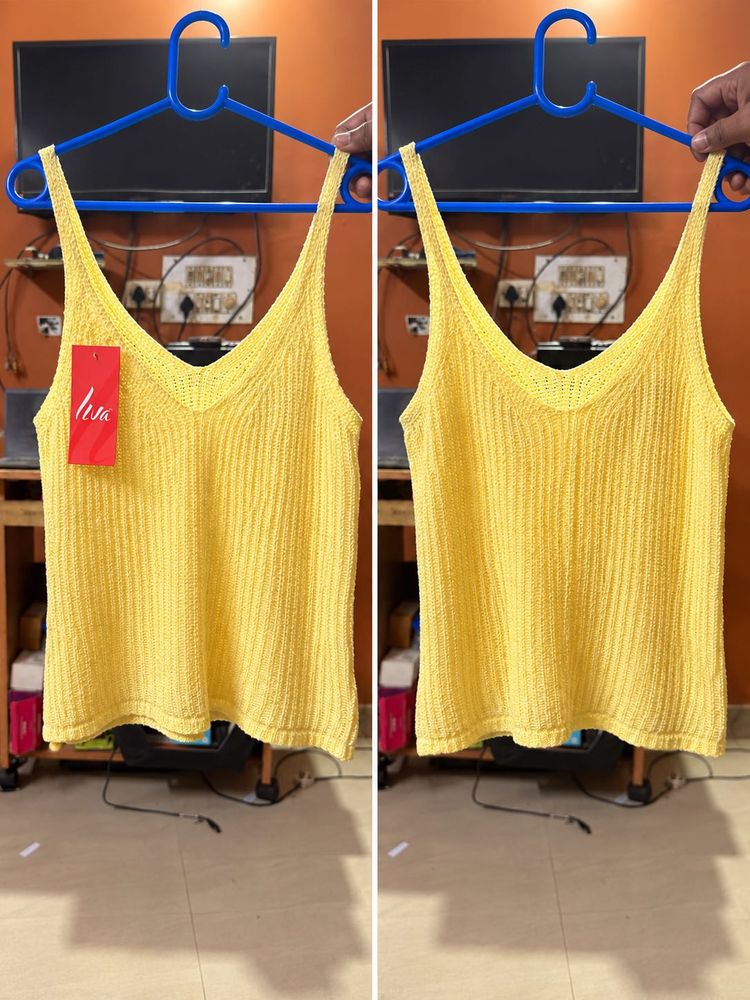 Yellow Knit V-Neck Sleeveless Top