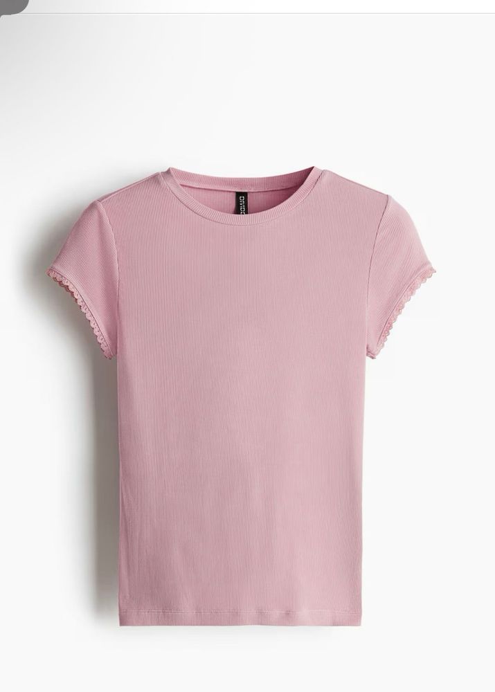Pink Lace Trimmed T-Shirt H&amp;M