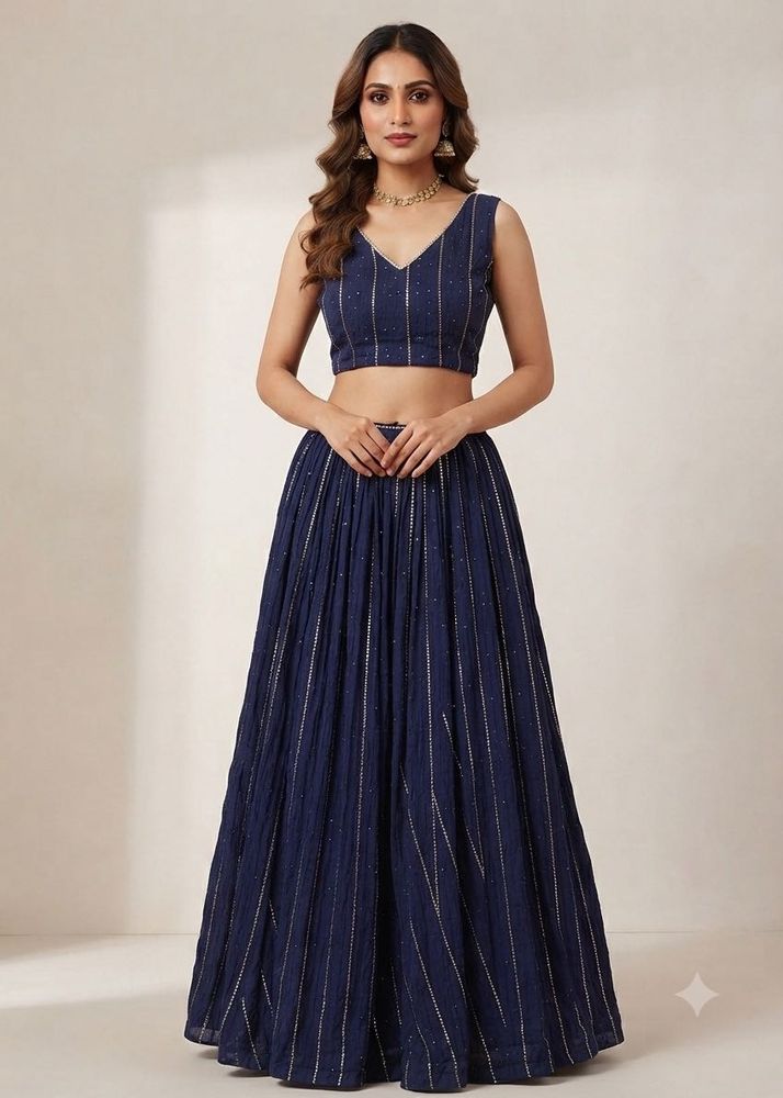 Elegant Navy Blue Lehenga with Padded Blouse