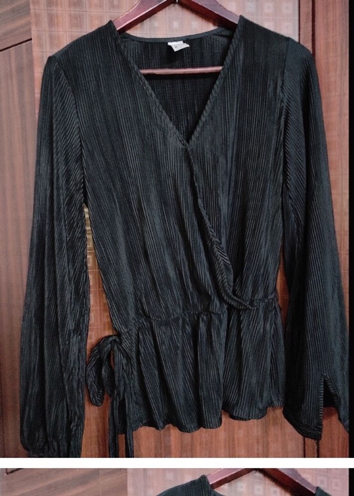 Party Wear Pleated black peplum wrap top