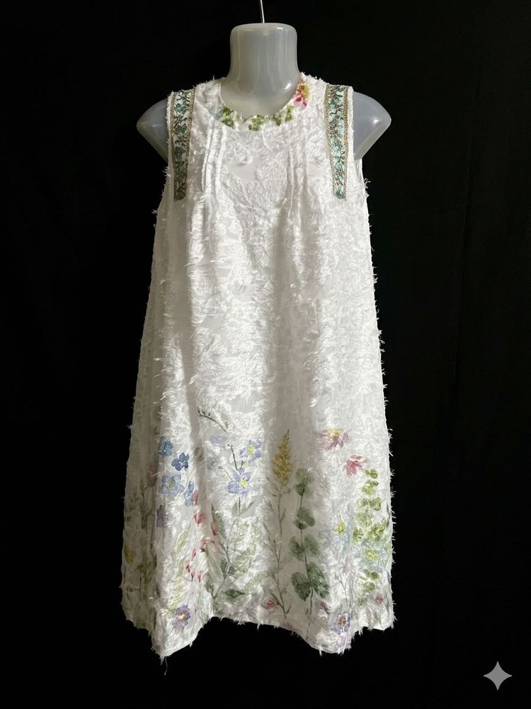 White Floral Embroidered Dress