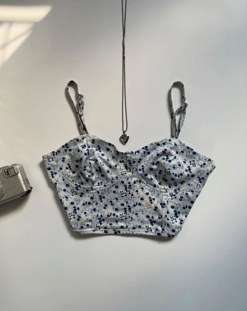 Floral Print Cropped Bustier Top
