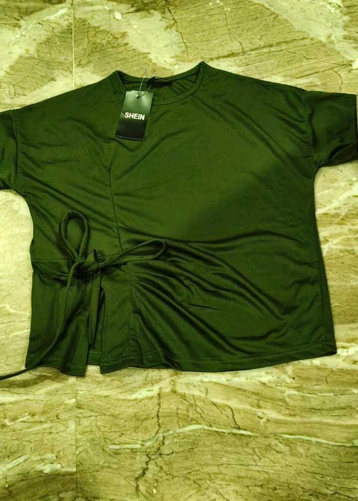 Green Shein Top with Tie Detail