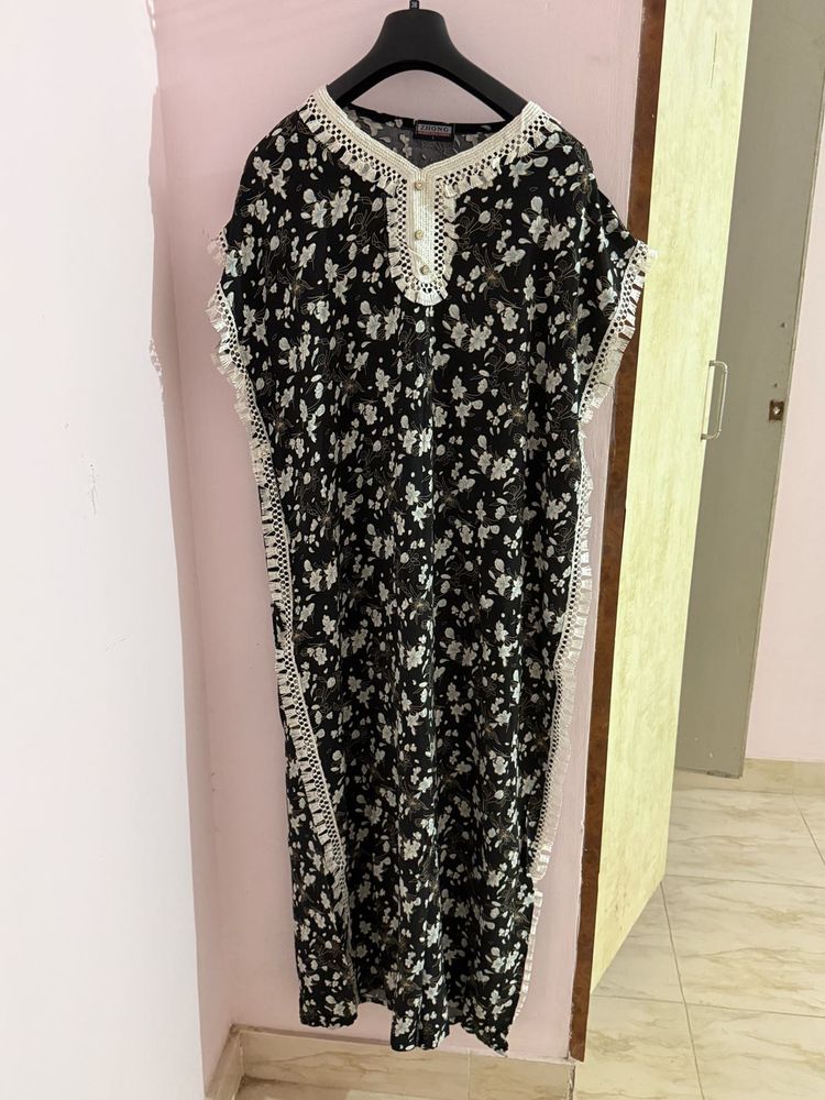 Floral Print Black Kaftan Dress (From Dubai🇦🇪)