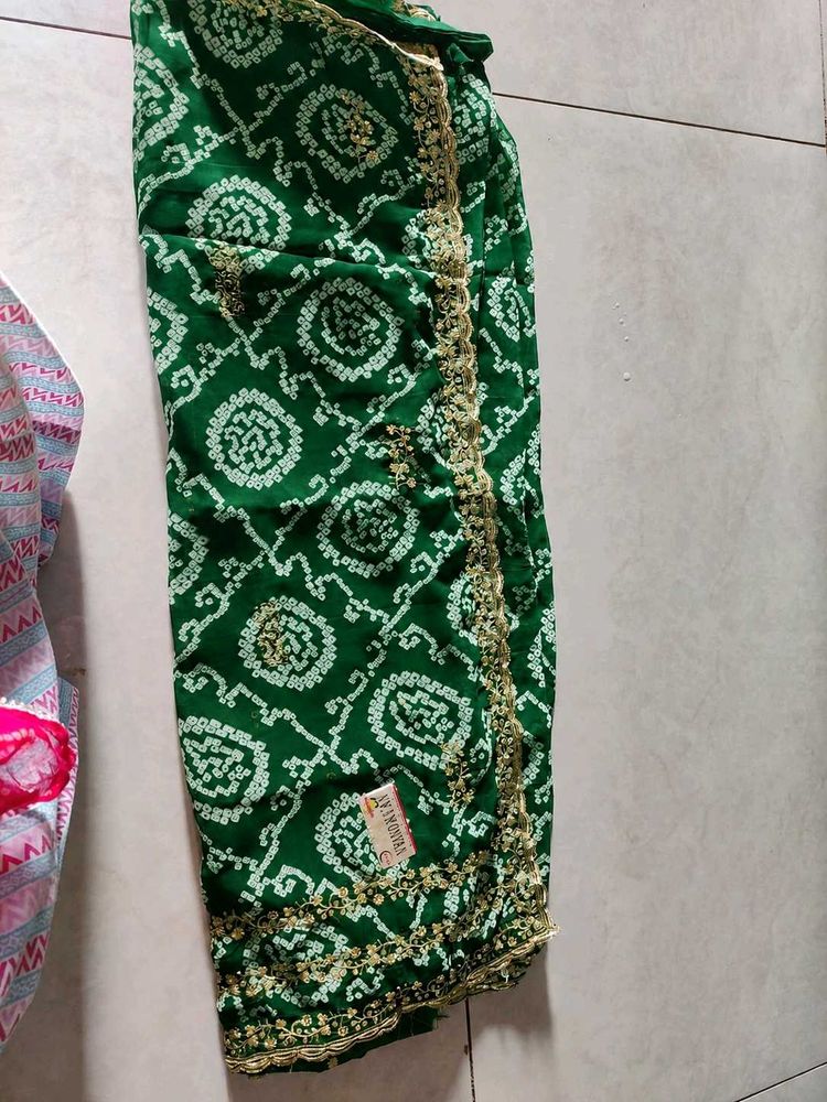 Beautiful Dark Green Bandhani Saree
