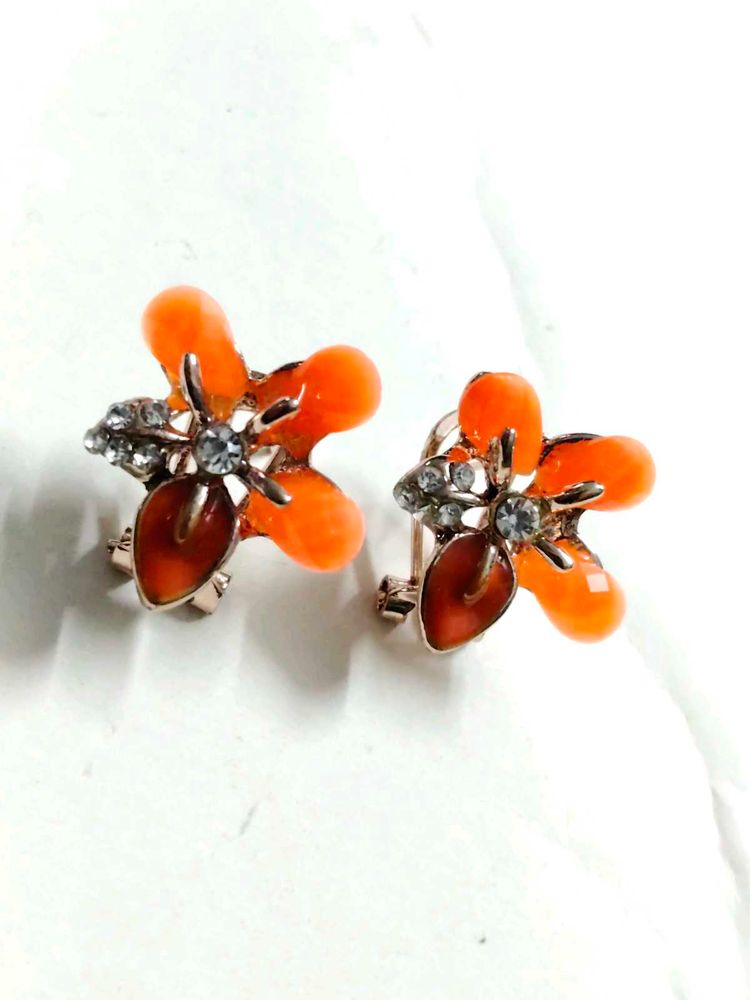Orange Flower Stud Earrings