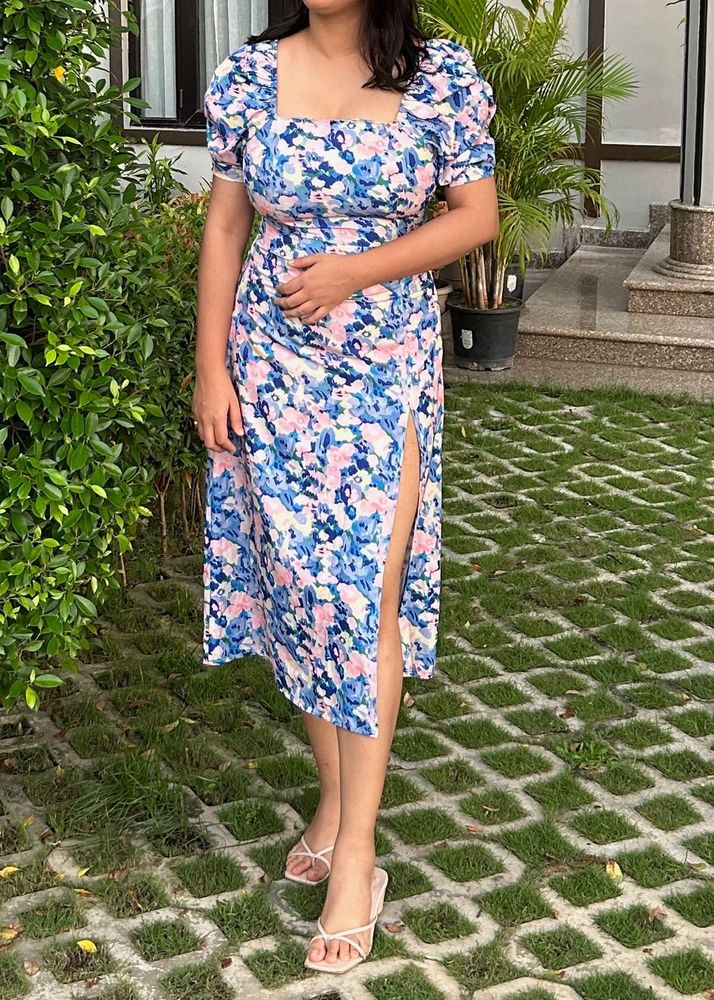Summer Floral Print Dress with Slit