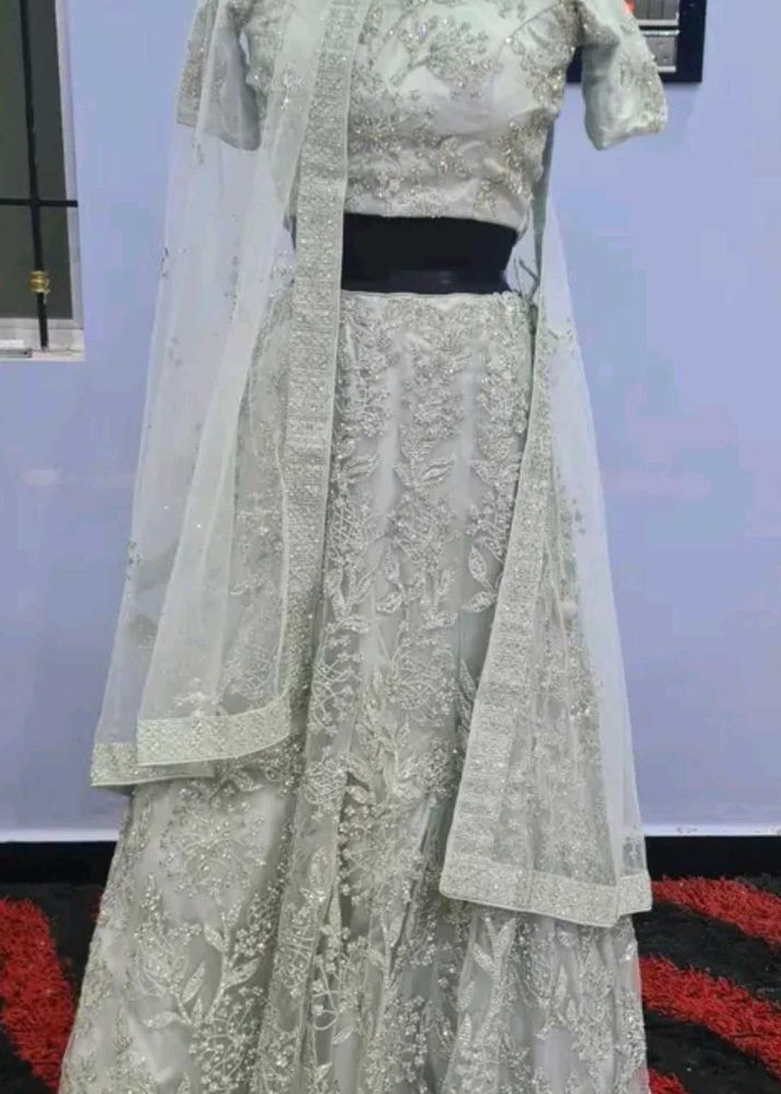 Heavy Work Designer Wedding Lehenga - Sky Blue