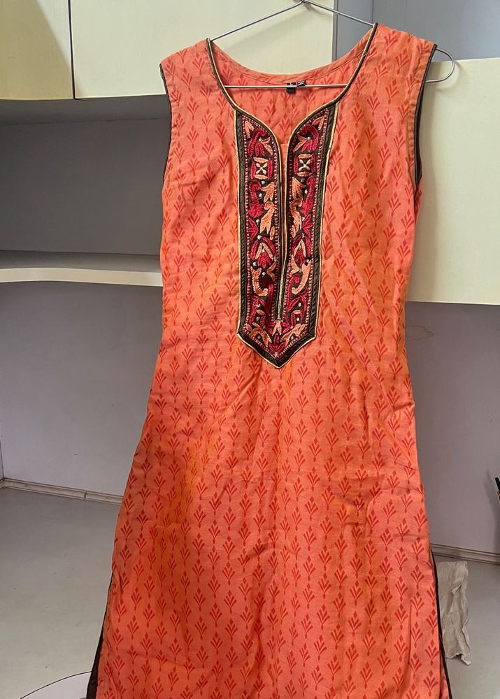 Orange Embroidered Kurta Set with Dupatta and pant