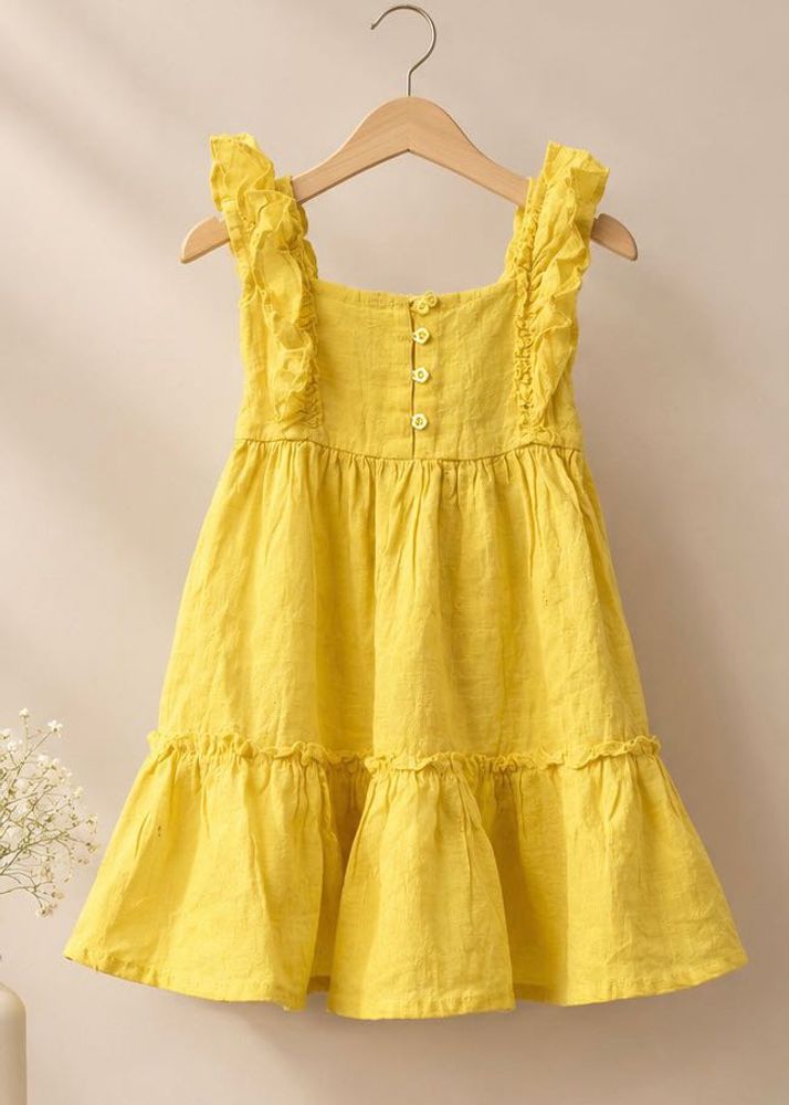 Yellow Tiered Dress with Ruffle Sleeves