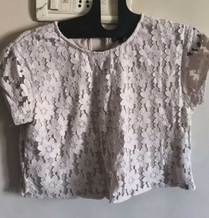 Lace Floral Crop Top Peach Pinkish