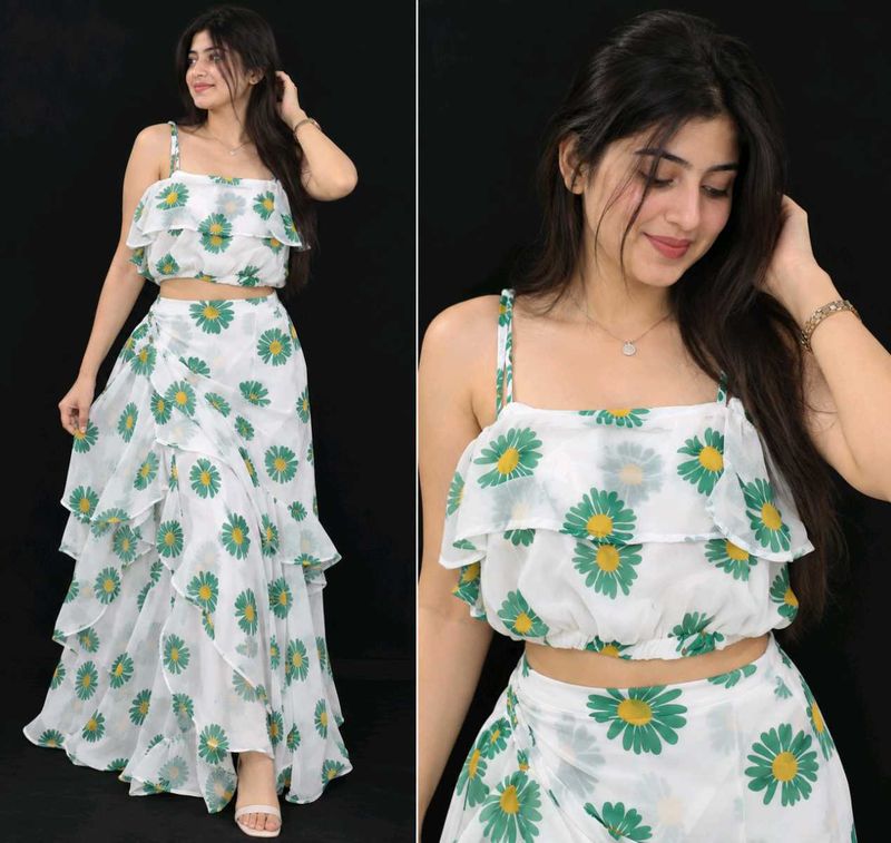 Floral Ruffle Skirt &amp; Top Set