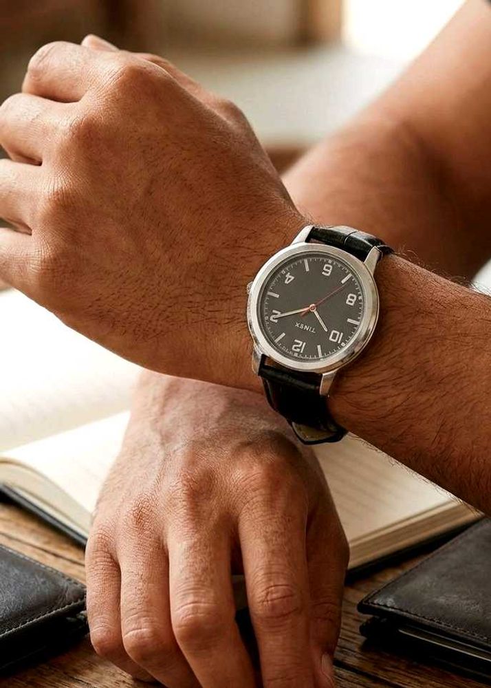 Timex Black Leather Strap Watch