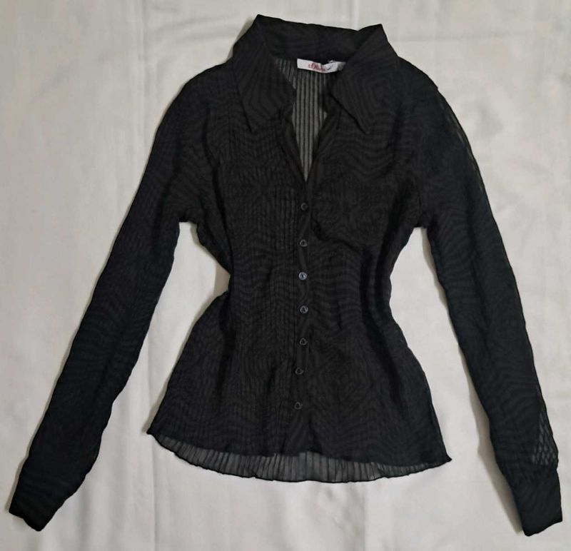 Y2k Vintage 2000s Office Siren Pleated Sheer Top