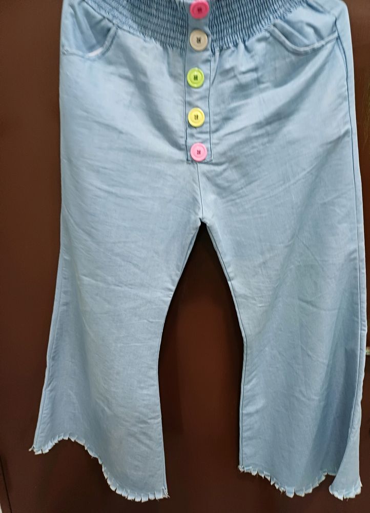 Button style Light Blue denim palazzo jeans