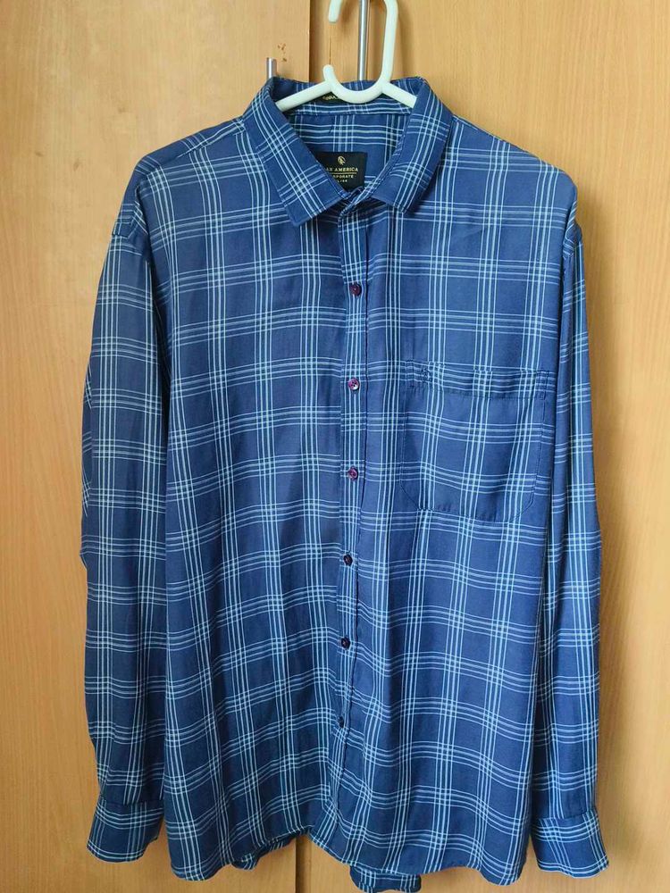Men's Blue Plaid Long Sleeve Shirt