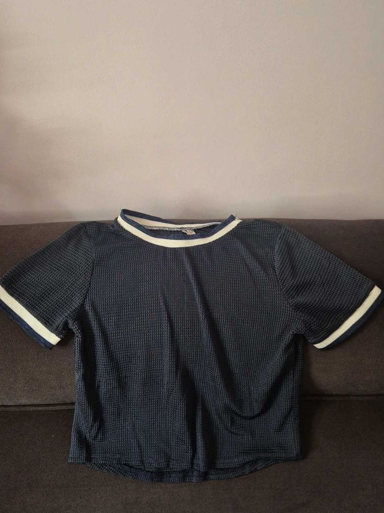 Dark Blue Waffle Knit Top