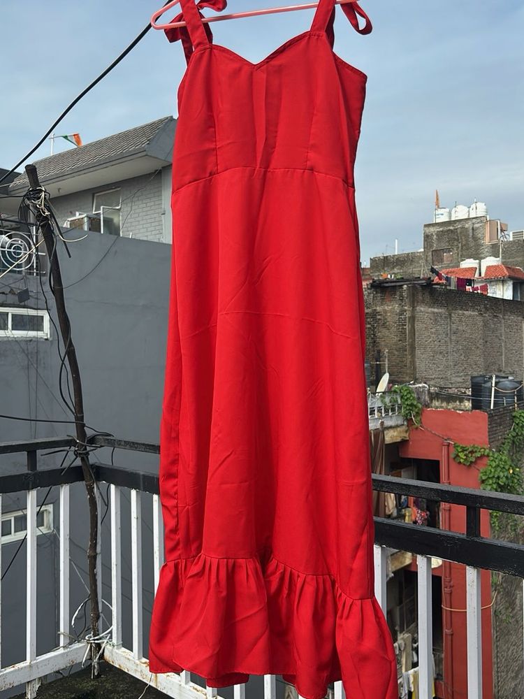 Red Ruffle-Hem Sundress