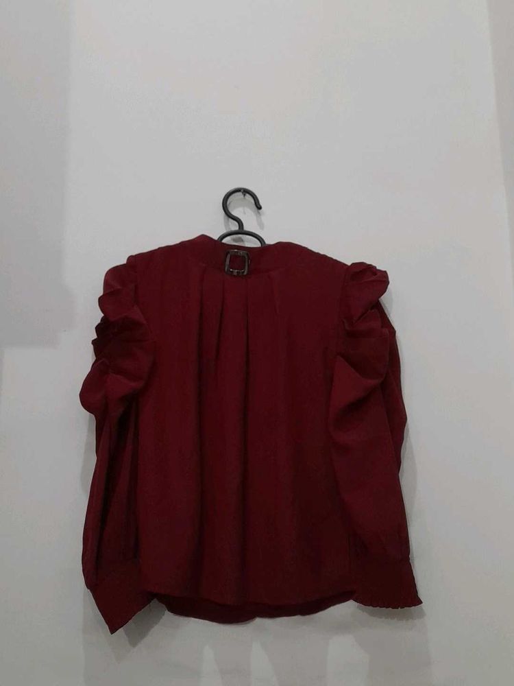Burgundy Ruffle Sleeve Top