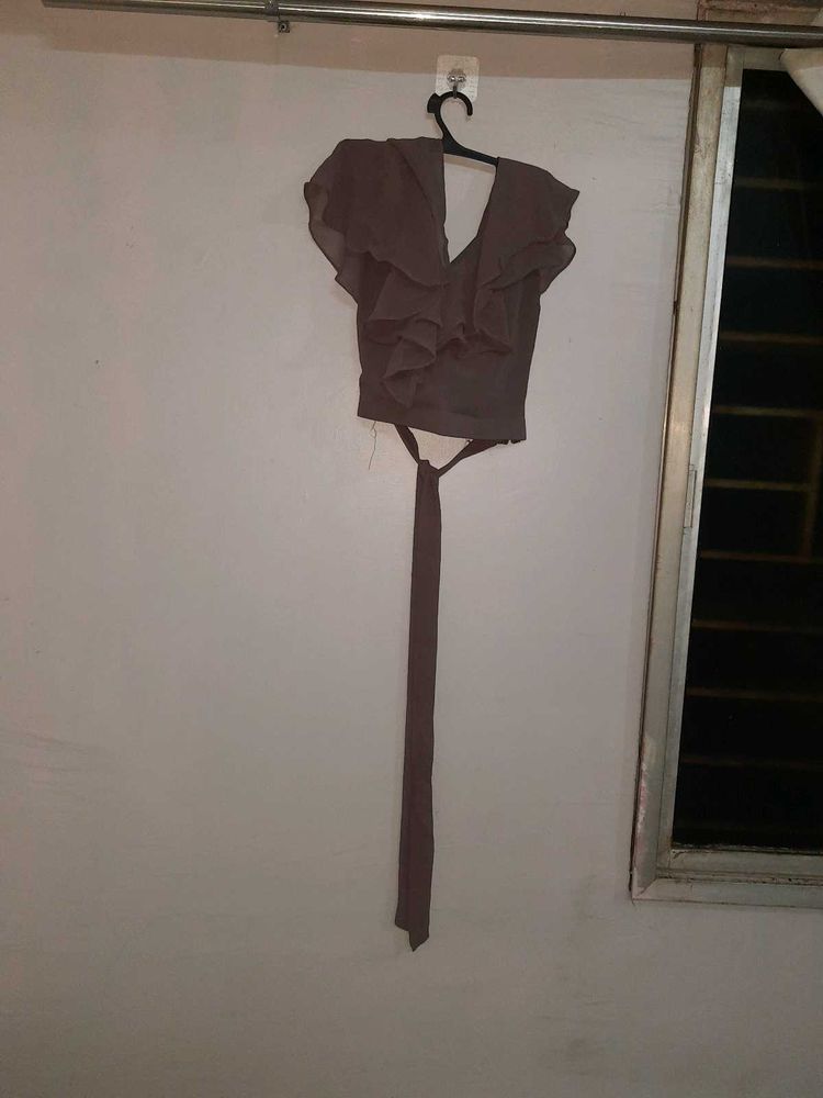 Brown Ruffle Tie Top and plazo