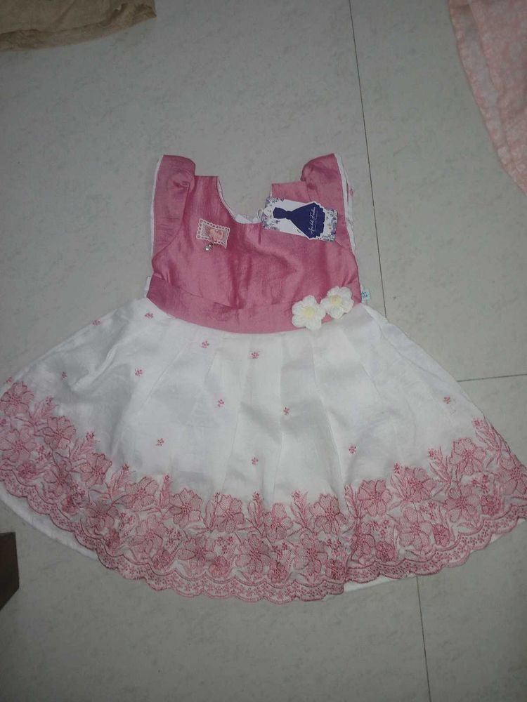 Cute Pink &amp; White Embroidered Dress
