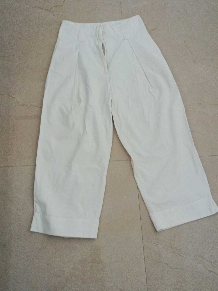 White Cropped Wide Leg Pants