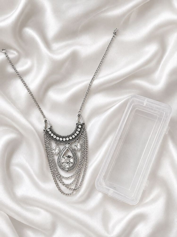 Boho Statement Necklace with Crystal Pendant