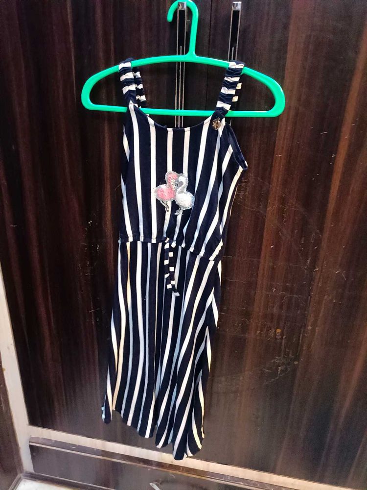 Girls Striped Dress with Flamingo Applique