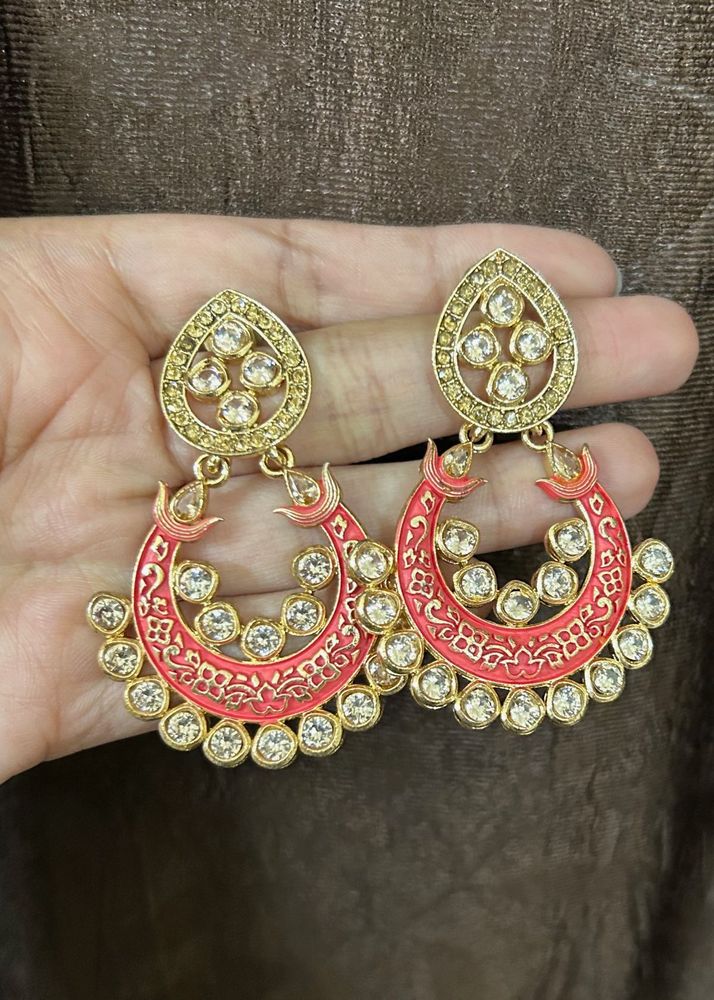 Elegant Red &amp; Gold Jhumka Earrings