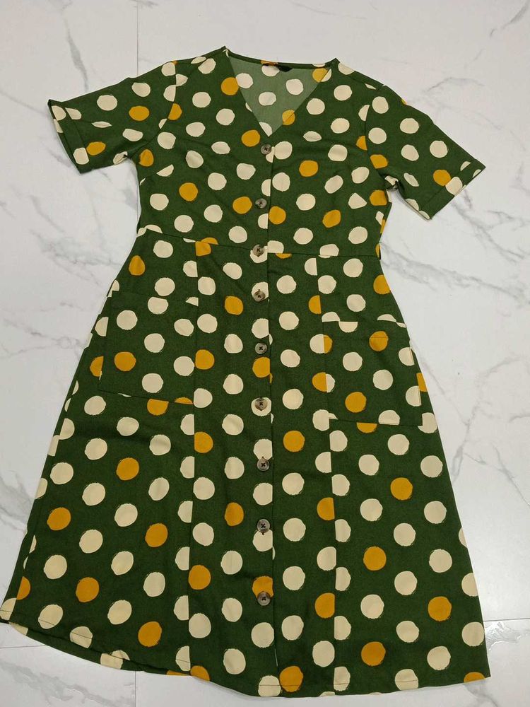 Green Polka Dot Button-Up Dress