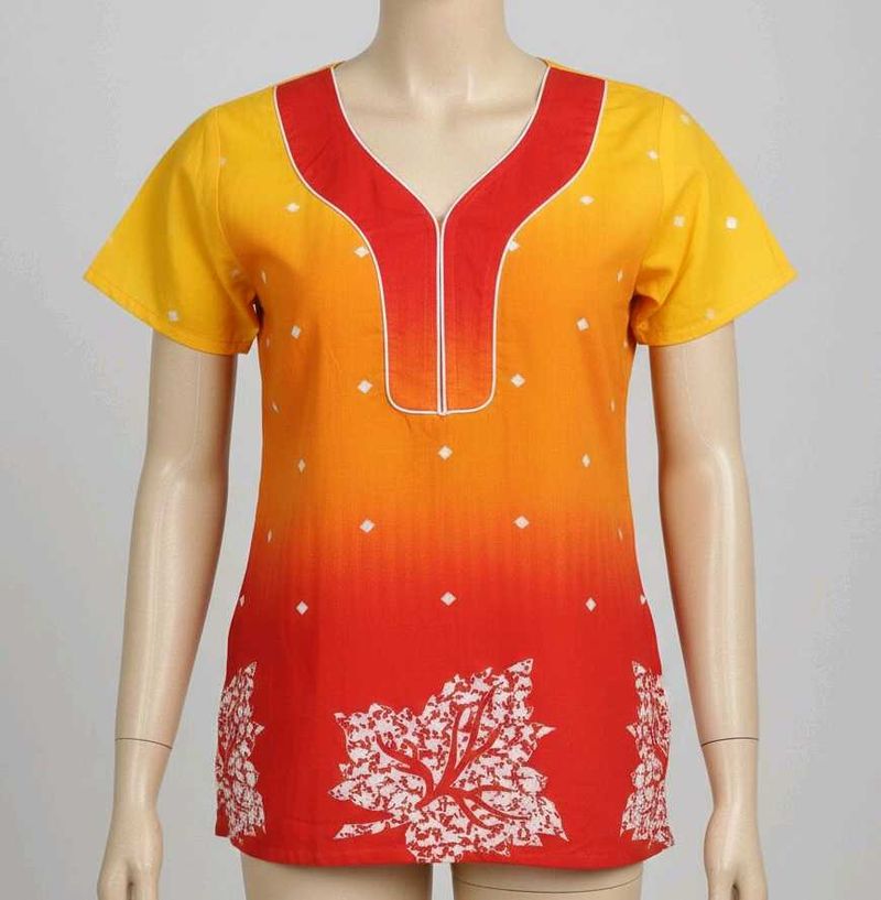 Red &amp; Yellow Printed Tunic Top